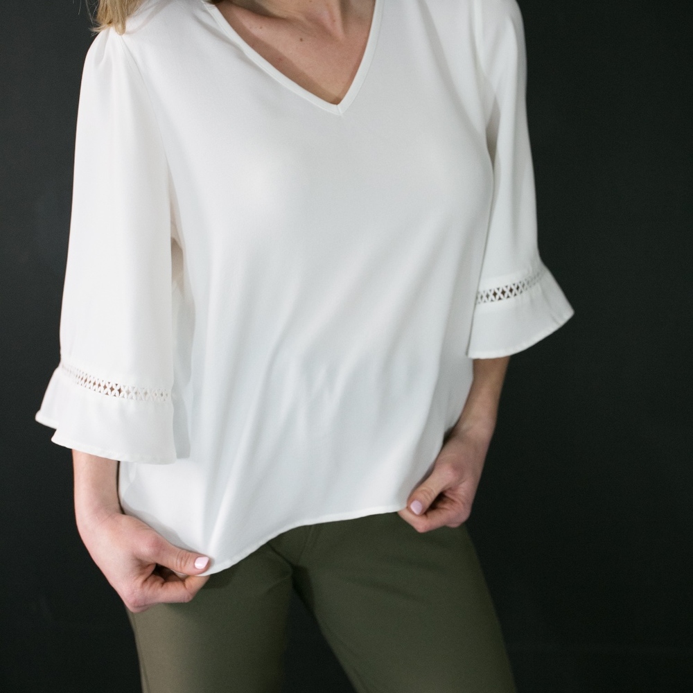 White Blouse With Bell Sleeves - Available in Plus - Picture 4 of 4